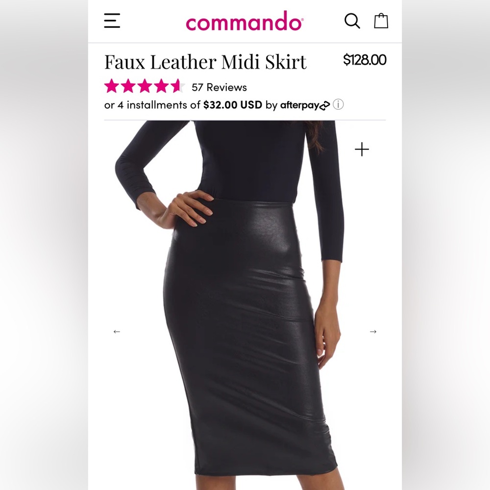 Commando black faux leather midi skirt small
